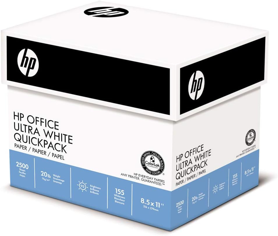 HP Printer Paper | 8.5 x 11 Paper | Office 20 lb | 5 Ream - 2,500 Sheets | 92 Bright | Made in USA - FSC Certified | 172160C HP Printer Paper | 8.5 x 11 Paper | Office 20 lb | 5 Ream - 2,500 Sheets | 92 Bright | Made in USA - FSC Certified | 172160C
