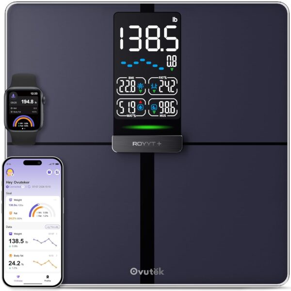 Ovutek Professional Smart Scale for Body Weight, BMI, Body Fat, Muscle Mass, Highly Accurate Body Composition Weighing Machine, Bathroom Digital Scale Large Display Sync with Fitness App, 450lb