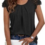 AUTOMET Womens Lace Tops Pleated Short Sleeve Shirts Summer Business Casual Dressy Blouses