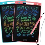 LCD Writing Tablet, 2 Packs Drawing Pads for Kids 3 4 5 6 Years Old 8.5 Inch Colorful Lines Doodle Scribble Boards Educational Toys for Boys Girls Road Trip EssentialsTravel Game Toys,Pink+Blue