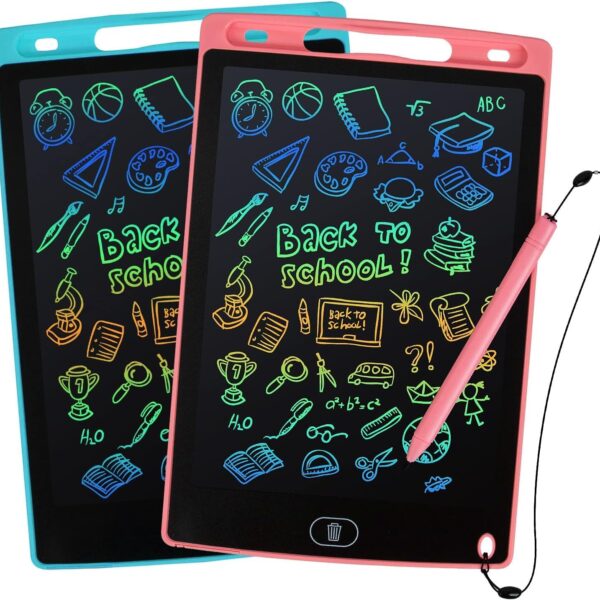 LCD Writing Tablet, 2 Packs Drawing Pads for Kids 3 4 5 6 Years Old 8.5 Inch Colorful Lines Doodle Scribble Boards Educational Toys for Boys Girls Road Trip EssentialsTravel Game Toys,Pink+Blue