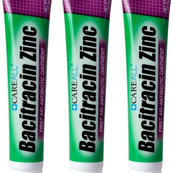 CareAll Bacitracin Antibiotic Zinc Ointment 1oz (3 Pack). First Aid Ointment to Prevent and Heal Infections for Minor cuts, Scrapes and Burns.