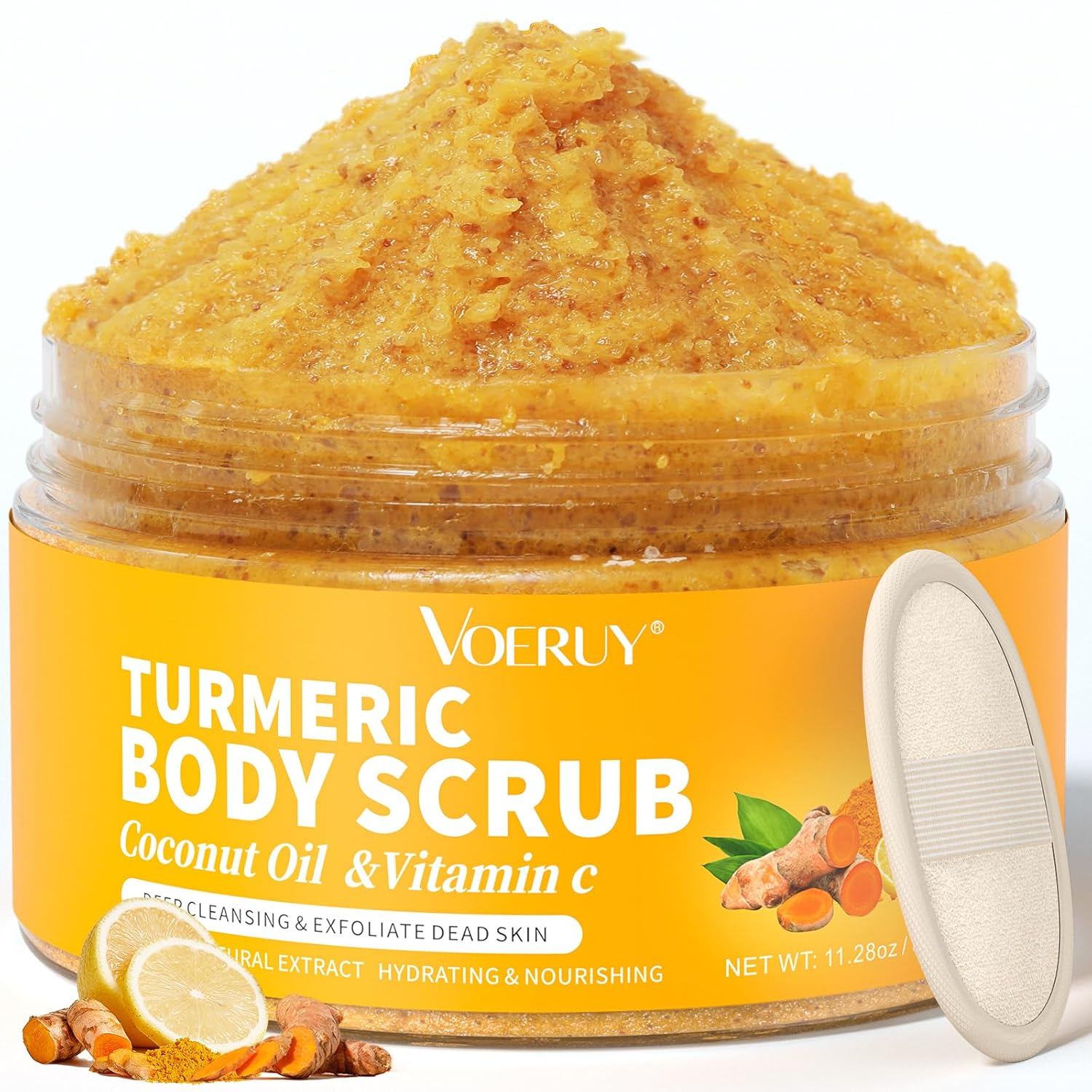 VOERUY Body Scrub, Turmeric Exfoliating Body Scrub, with Coconut Oil & Vitamin C, Bikini Area Exfoliator Gently Exfoliate Body Hand and Foot Scrub, Moisturized Skin for Women and Men, 11.28oz/320g VOERUY Body Scrub, Turmeric Exfoliating Body Scrub, with Coconut Oil & Vitamin C, Bikini Area Exfoliator Gently Exfoliate Body Hand and Foot Scrub, Moisturized Skin for Women and Men, 11.28oz/320g