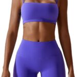 ABOCIW Workout Sets for Women 2 Piece Twist Front Halter Sports Bras High Waist Biker Shorts Exercise Gym Yoga Outfit