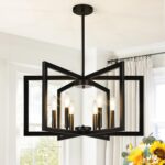 25" Modern Matte Black Chandelier for Dining Room, No Assembly Required Black Dining Room Light Fixture Over Table, Industrial Metal Hanging Pendant Lights Fixture for Kitchen Island, Entryway, Foyer