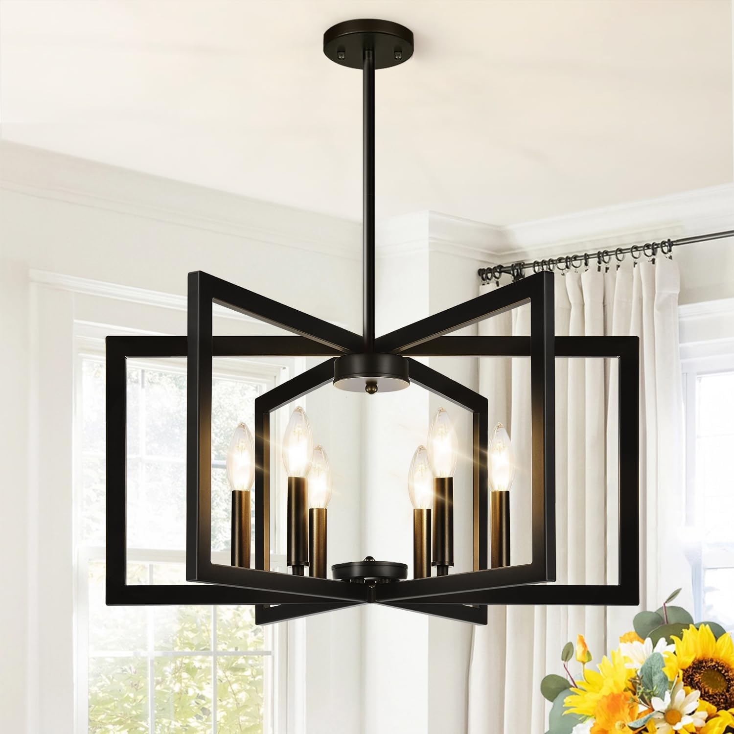 25" Modern Matte Black Chandelier for Dining Room, No Assembly Required Black Dining Room Light Fixture Over Table, Industrial Metal Hanging Pendant Lights Fixture for Kitchen Island, Entryway, Foyer 25" Modern Matte Black Chandelier for Dining Room, No Assembly Required Black Dining Room Light Fixture Over Table, Industrial Metal Hanging Pendant Lights Fixture for Kitchen Island, Entryway, Foyer