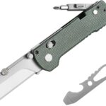 OKNIFE U1 Pro Multitool Folding Utility Knife with Folding Screwdriver, Quick Change Blade, Rail Lock & Pocket Clip for Men Women (Green Micarta)