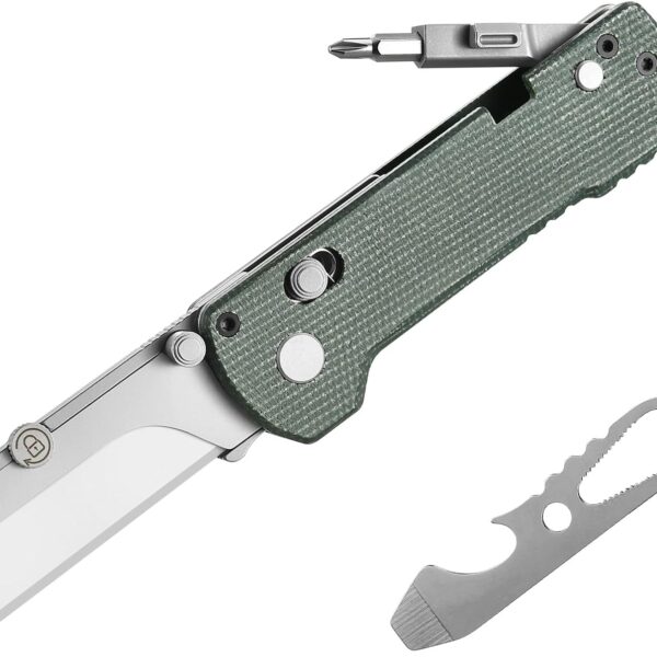 OKNIFE U1 Pro Multitool Folding Utility Knife with Folding Screwdriver, Quick Change Blade, Rail Lock & Pocket Clip for Men Women (Green Micarta)