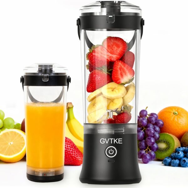 Portable Blender Dual Mode 18000RPM 20Oz Blending Cup Ice Crushing Smoothie Frozen Fruit Mini Home Gym Travel(Black)