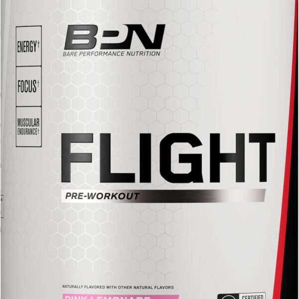 BARE PERFORMANCE NUTRITION BPN Flight Pre Workout, Supports Energy and Mental Focus, Improved Endurance & Muscle Pumps with CarnoSyn Beta Alanine, Pink Lemonade, 30 Servings