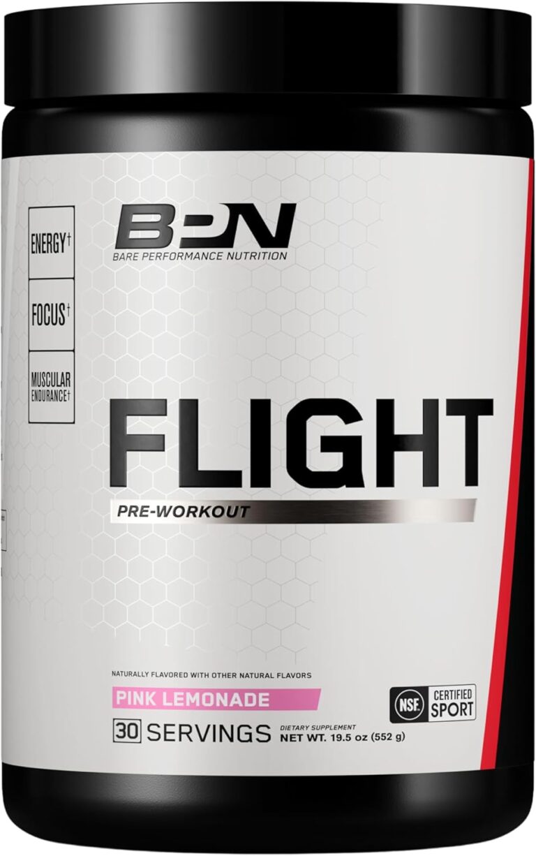 BARE PERFORMANCE NUTRITION BPN Flight Pre Workout, Supports Energy and Mental Focus, Improved Endurance & Muscle Pumps with CarnoSyn Beta Alanine, Pink Lemonade, 30 Servings