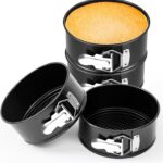 Funnymoom 4 Pcs 6 Inch Non Stick Springform Pan with Removable Bottom Carbon Steel Round Springform Cheesecake Pan with Stainless Steel Spring Buckles for Baking Kitchens Restaurant(Black)