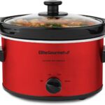 Elite Gourmet MST-275XR# Electric Oval Slow Cooker, Adjustable Temp, Entrees, Sauces, Stews & Dips, Dishwasher Safe Glass Lid & Crock (2 Quart, Metallic Red)