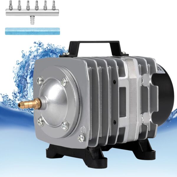 Aquarium Air Pump with Aluminum Housing, Commercial Air Pump with 6-Outlet Air Manifold, Pond Aerator Fish Tank Bubbler for Aquarium, Pond, Hydroponics (650GPH-20W)