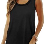 Saloogoe Womens Tank Tops Summer Loose Sleeveless Tops Ribbed Trim Scoop Neck Curved Hem Fashion Clothing