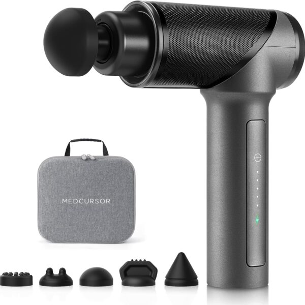 Medcursor Massage Gun - High Intensity Brushless Motor, Handheld Percussion Deep Tissue Massager with 6 Massage Heads for Sore Muscle and Stiffness, Valentines Day Gifts (Gray)