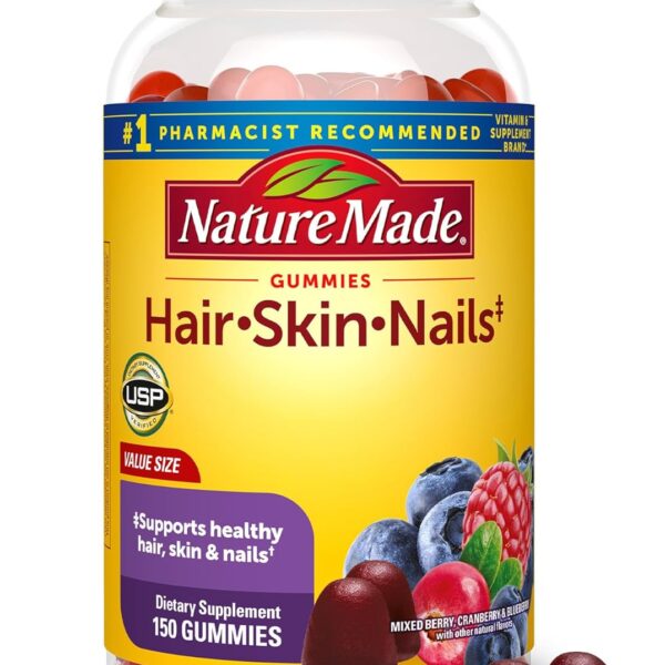 Nature Made Hair Skin and Nails with Biotin 2500 mcg, Dietary Supplement for Healthy Hair, Skin & Nails Support, 150 Gummies, 75 Day Supply