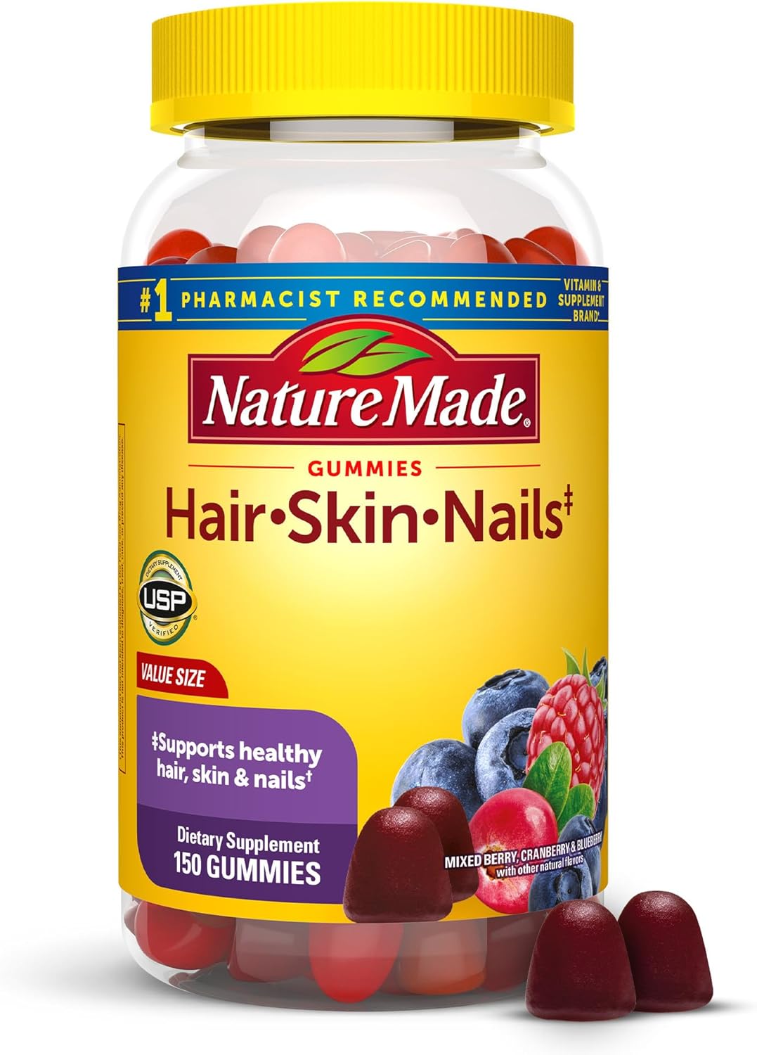 Nature Made Hair Skin and Nails with Biotin 2500 mcg, Dietary Supplement for Healthy Hair, Skin & Nails Support, 150 Gummies, 75 Day Supply Nature Made Hair Skin and Nails with Biotin 2500 mcg, Dietary Supplement for Healthy Hair, Skin & Nails Support, 150 Gummies, 75 Day Supply
