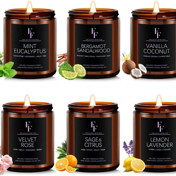 Scented Candles Set, Soy Wax Candles 6 Pack 42 Oz Aromatherapy Candles Gift Set for Women Men (Sage/Vanilla/Lemon/Sandalwood/Mint/Rose)