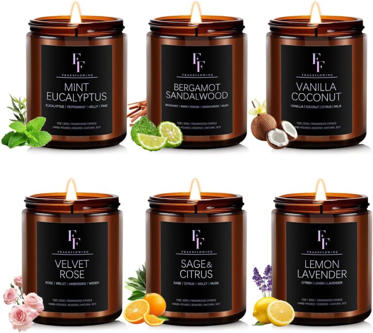 Scented Candles Set, Soy Wax Candles 6 Pack 42 Oz Aromatherapy Candles Gift Set for Women Men (Sage/Vanilla/Lemon/Sandalwood/Mint/Rose)