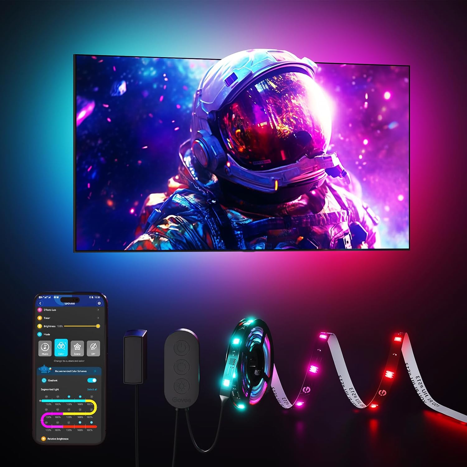 Govee TV LED Backlight Strip, RGBIC Smart LED Backlight for 40-50inch TVs, Music Sync, Wi-Fi Bluetooth & App Control, Works with Alexa & Google Assistant, 77 Scene Modes, Adapter Govee TV LED Backlight Strip, RGBIC Smart LED Backlight for 40-50inch TVs, Music Sync, Wi-Fi Bluetooth & App Control, Works with Alexa & Google Assistant, 77 Scene Modes, Adapter
