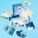 WERNNSAI 69 PCS Stationery Letter and Envelopes, Shark Kids Stationery Set, Letter Writing Paper and Envelope Set Christmas Birthday Gifts for Boys with Greeting Cards Stickers Ballpoint Pen