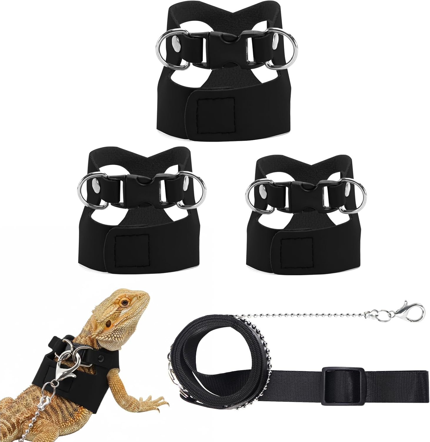 3 Pack Bearded Dragon Leash and Harness Set for Small Animals, 6.5FT Leash with 3 Sizes Adjustable Harness for Lizard Walking Adventure, Soft Vest Clothes for Squirrel Reptile Lovers -Black 3 Pack Bearded Dragon Leash and Harness Set for Small Animals, 6.5FT Leash with 3 Sizes Adjustable Harness for Lizard Walking Adventure, Soft Vest Clothes for Squirrel Reptile Lovers -Black
