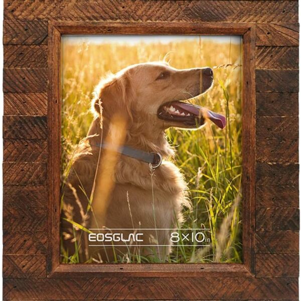 Eosglac Wooden Picture Frame 8x10 inch, Wood Plank Design with Rustic Brown Finish, Wall Mounting or Tabletop Display, Handmade Photo Frame