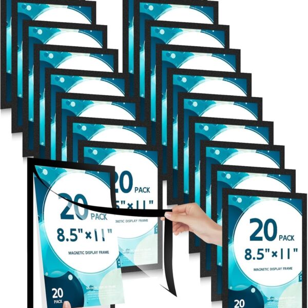 20 Pcs Magnetic Sign Holder 8.5 x 11'' Letter Magnetic Picture Frame Adhesive Frames for Walls Display Window,Door Display Frame and Magnetic for Refrigerator