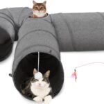 Ownpets Cat Tunnel 12 Inches in Diameter Larger Pet Tunnel Tube with Plush Ball & Feather Toy, U-Shaped Cat Play Tunnel for Big Cat, Puppy and Rabbits