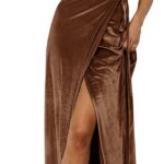 MEROKEETY Women's V Neck Wrap Velvet Maxi Wedding Guest Dress Bell Sleeve Split Bridesmaid Cocktail Party Formal Dresses