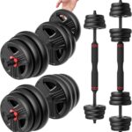 UKEEP Adjustable Dumbbells Set, 20/30/40/55/60/80lbs Free Weight Set with Connector, 2 or 3 in 1 Dumbbells Set Used as Barbell, Kettlebells, Fitness Exercises for Home Gym Suitable Men/Women