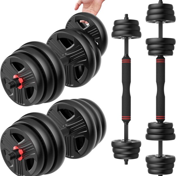 UKEEP Adjustable Dumbbells Set, 20/30/40/55/60/80lbs Free Weight Set with Connector, 2 or 3 in 1 Dumbbells Set Used as Barbell, Kettlebells, Fitness Exercises for Home Gym Suitable Men/Women