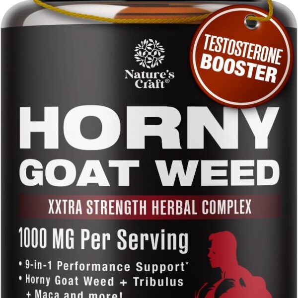 Horny Goat Weed for Men - Extra Strength Male Supplement with Black Maca Root, Tongkat Ali, Saw Palmetto & Panax Ginseng Extract for Stamina & Energy - 60 Count