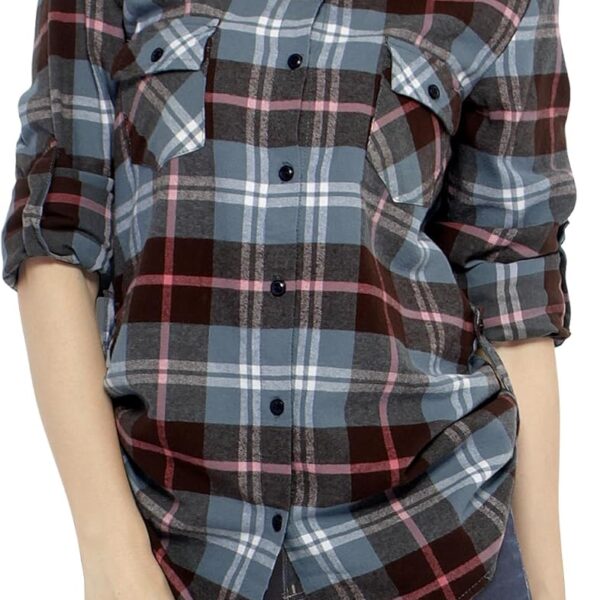 Match Womens Button Down Flannel Plaid Shirts roll up Long Sleeve Shackets Business Blouse Top