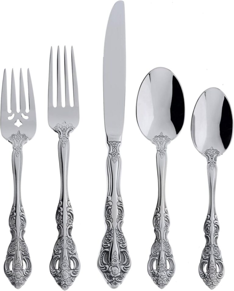 Oneida Silverware Set For 4, Michelangelo 20-Piece Fine Flatware Set, Service For 4, Heavyweight 18/10 Stainless Steel, Mirror Finish, Dishwasher Safe, Knives Spoons & Forks Sets (Silver, 20 Piece)