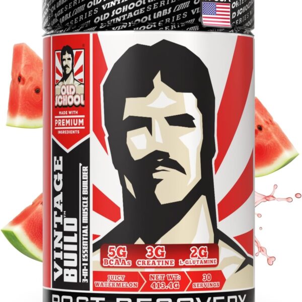 Old School Labs Vintage Build Post-Workout Recovery Powder Drink with BCAAs, Creatine & L-Glutamine to Support Muscle Recovery & Strength for Men & Women  Juicy Watermelon, 30 Servings