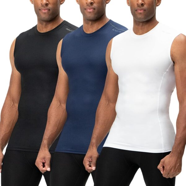 DEVOPS 3 Pack Men's Compression Shirts Sleeveless Workout Tank Top Baselayer for Gym Training, Running, Moisture Wicking