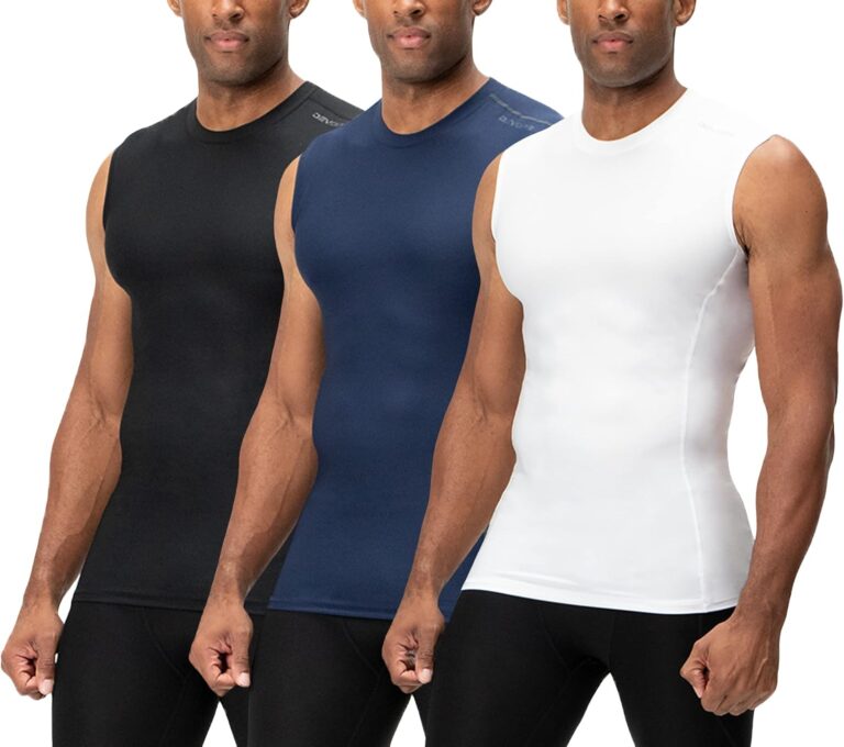 DEVOPS 3 Pack Men's Compression Shirts Sleeveless Workout Tank Top Baselayer for Gym Training, Running, Moisture Wicking