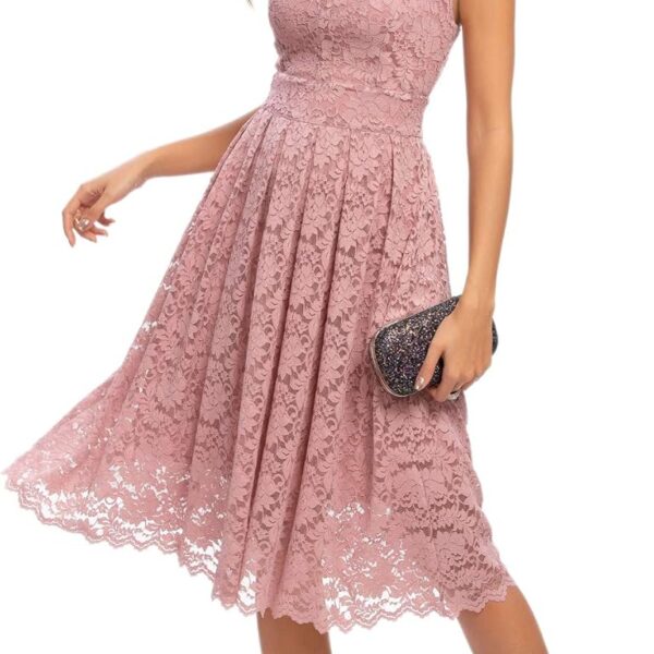 Atnlewhi Womens Spaghetti Strap V Neck Sleeveless A Line Lace Dresses for Evening Cocktail Formal Wedding Guest