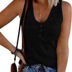 MEROKEETY Women's 2026 Summer Sleeveless Tank Tops V Neck Ribbed Dressy Casual Henley Shirts Button Loose Cami Tees