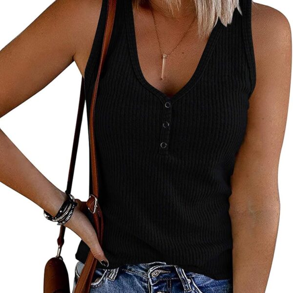 MEROKEETY Women's 2026 Summer Sleeveless Tank Tops V Neck Ribbed Dressy Casual Henley Shirts Button Loose Cami Tees