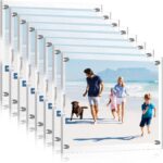 Yalikop 8 Pcs Acrylic Floating Picture Frame 8.5 x 11 Inches Wall Mount Frameless Photo Frames Double Panel Clear for Home Office Photo Display, Full Size 9.6 x 13.2 Inch (Silver)