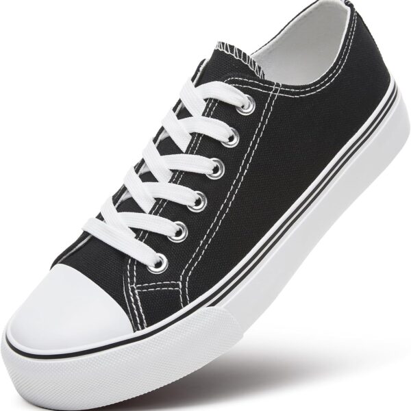 ZGR Womens White Tennis Shoes for Women,Lace up Canvas Sneakers,Casual Walking Canvas Shoes