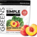 Clean Simple Eats Super Greens Powder, Naturally Flavored Greens Powder with Chlorella, Spirulina, Superfoods & Prebiotic Fiber, No Artificial Ingredients, Gluten Free, Peachy Greens Flavor, 30 Srvgs