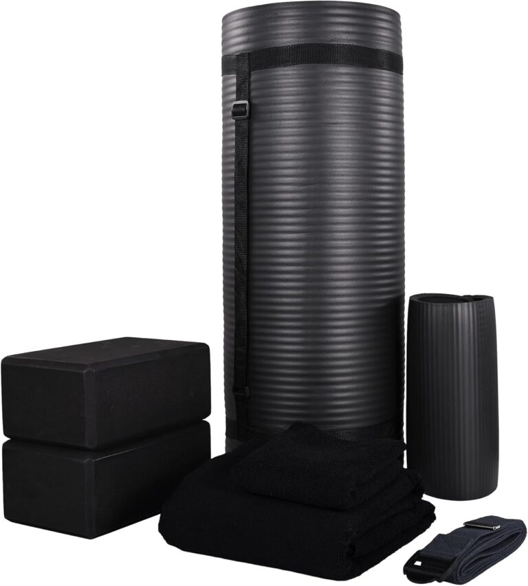 BalanceFrom 7-Piece Yoga Set with 71x24x1 Inches Extra Thick Mat and Carrying Sling  Includes 2 Blocks, Stretch Strap, 2 Towels, and Knee Pad for Home, Studio, and Gym Workouts