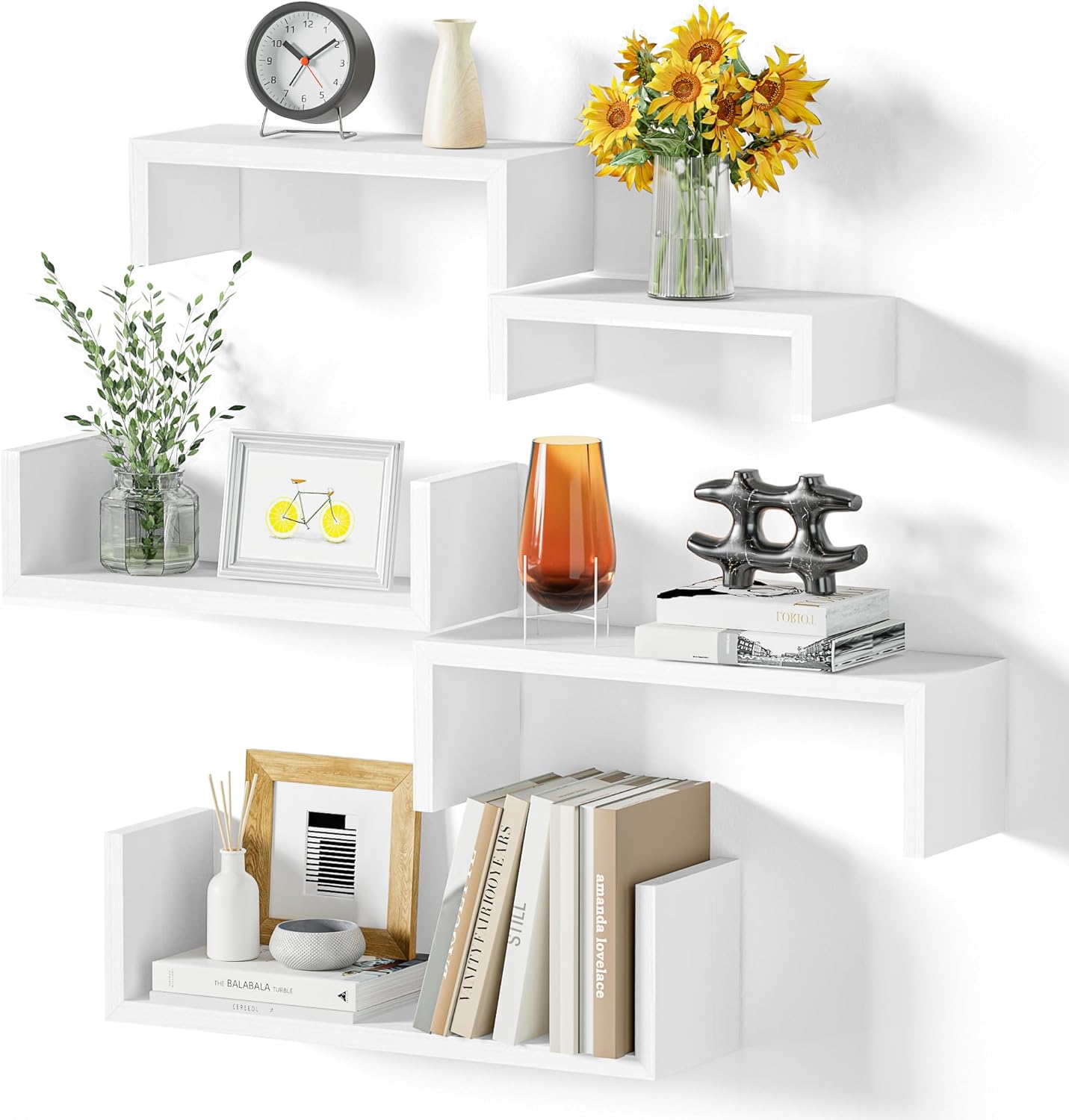 SRIWATANA Floating Shelves for Wall, Wall Shelves for Bathroom, Bedroom, Living Room, Kitchen, Office, Wood Shelves for Home Decor Set of 5 (Washed White) SRIWATANA Floating Shelves for Wall, Wall Shelves for Bathroom, Bedroom, Living Room, Kitchen, Office, Wood Shelves for Home Decor Set of 5 (Washed White)