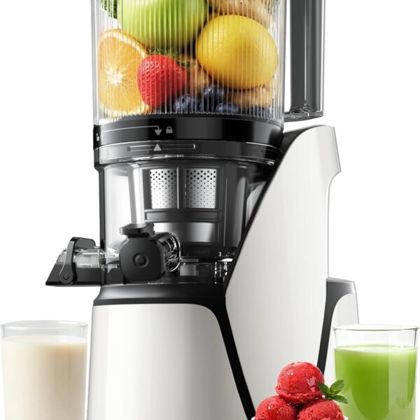 EanOruus Juicer Machines, 3-in-1 Cold Press Juicer with 6.5" Extra Large Chute, 100oz Large Capacity, AC Motor, Makes Juice, Nut Milk & Sorbet, Bright White