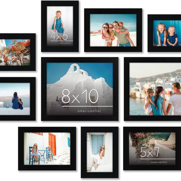 Americanflat Set of 10 Picture Frames with Shatter-Resistant Glass - Gallery Wall Frame Set with Two 8x10, Four 5x7 and Four 4x6 Frames - Signature Collection - Black