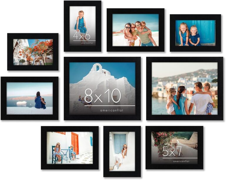 Americanflat Set of 10 Picture Frames with Shatter-Resistant Glass - Gallery Wall Frame Set with Two 8x10, Four 5x7 and Four 4x6 Frames - Signature Collection - Black